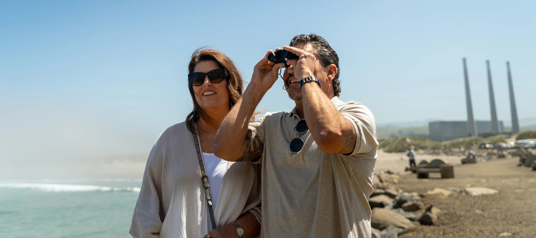 Couple birdwatching in Morro Bay, CA